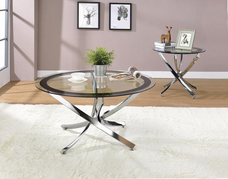 Brooke Glass Top Coffee Table Chrome and Black - Furniture Center (NY)