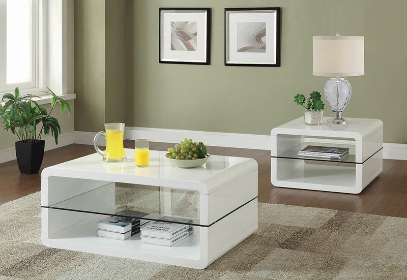 Elana Square 2-shelf End Table Glossy White - Furniture Center (NY)