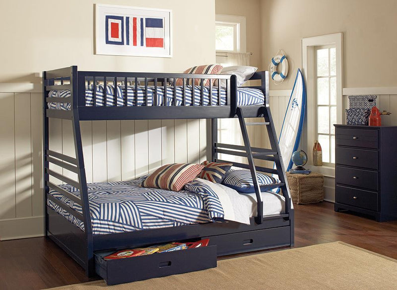 Ashton Twin Over Full 2-drawer Bunk Bed Navy Blue - Furniture Center (NY)