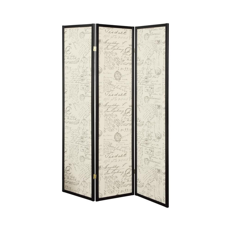 Felice 3-panel French Script Print Folding Screen Espresso - Furniture Center (NY)