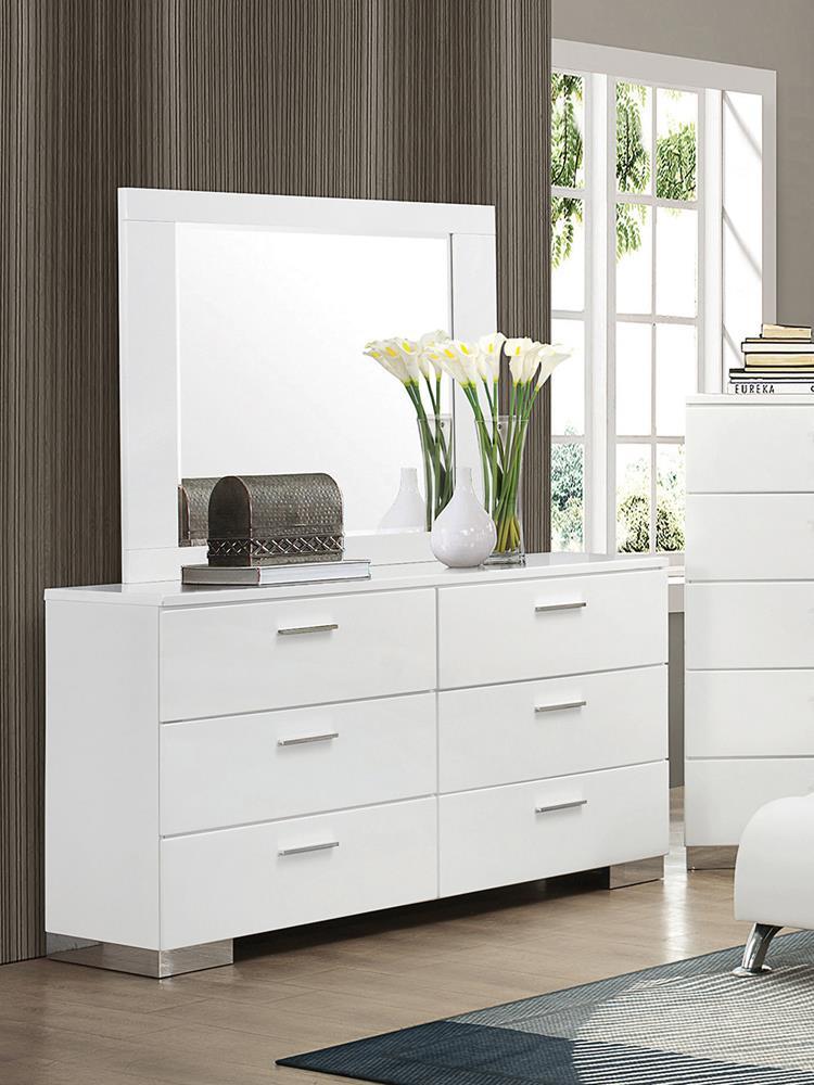 Felicity 6-drawer Dresser Glossy White - Furniture Center (NY)