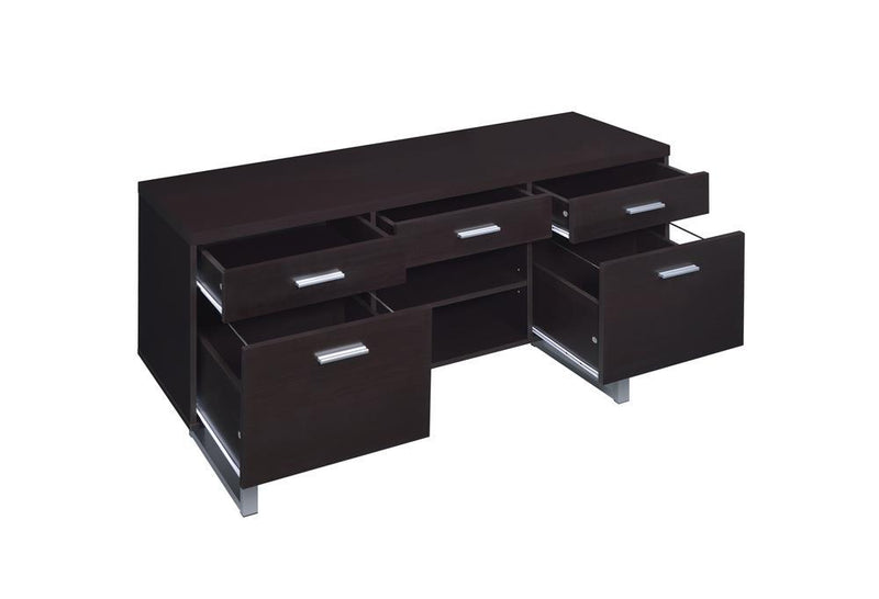 Lawtey 5-drawer Credenza with Adjustable Shelf Cappuccino - Furniture Center (NY)