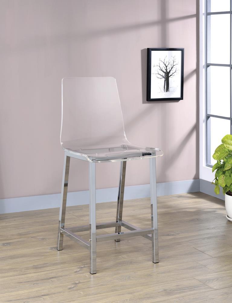 Juelia Counter Height Stools Chrome and Clear Acrylic (Set of 2) - Furniture Center (NY)