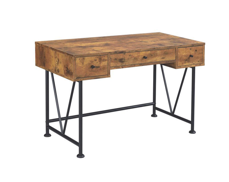 Analiese 3-drawer Writing Desk Antique Nutmeg and Black - Furniture Center (NY)