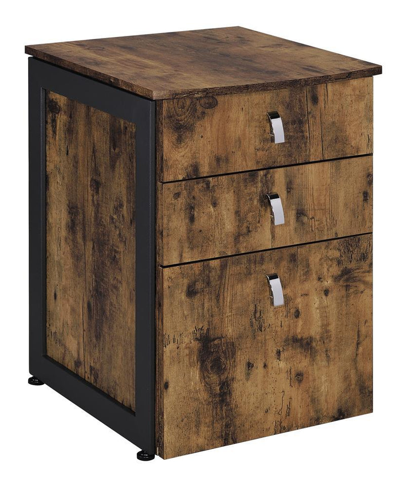 Estrella 3-drawer File Cabinet Antique Nutmeg and Gunmetal - Furniture Center (NY)