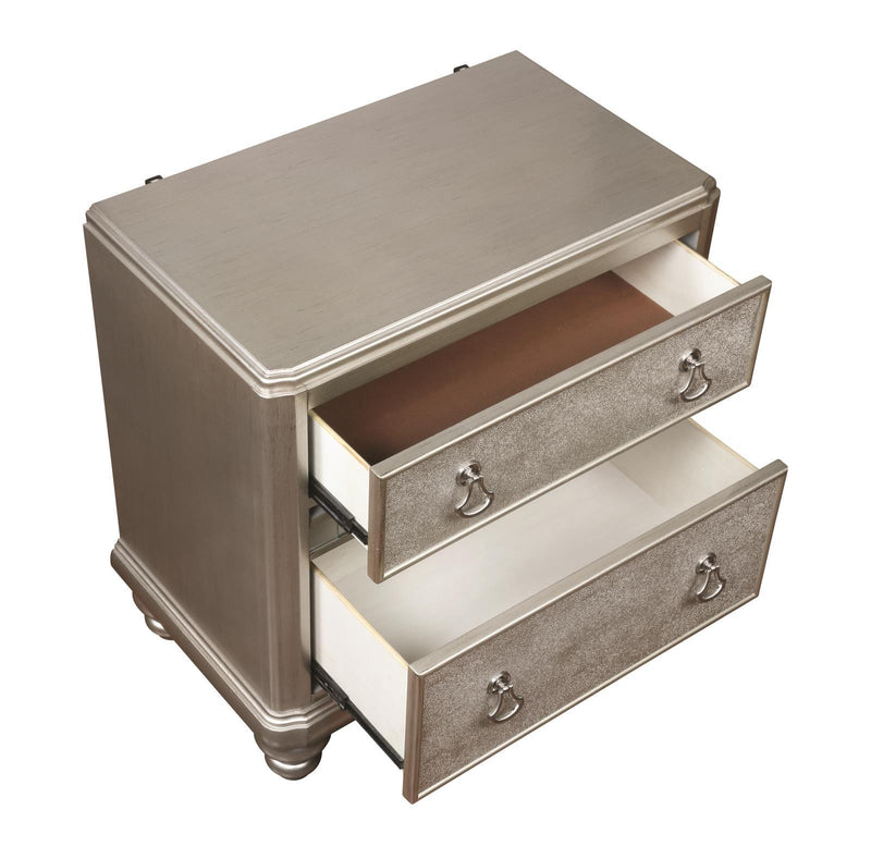 Bling Game 2-drawer Nightstand Metallic Platinum - Furniture Center (NY)