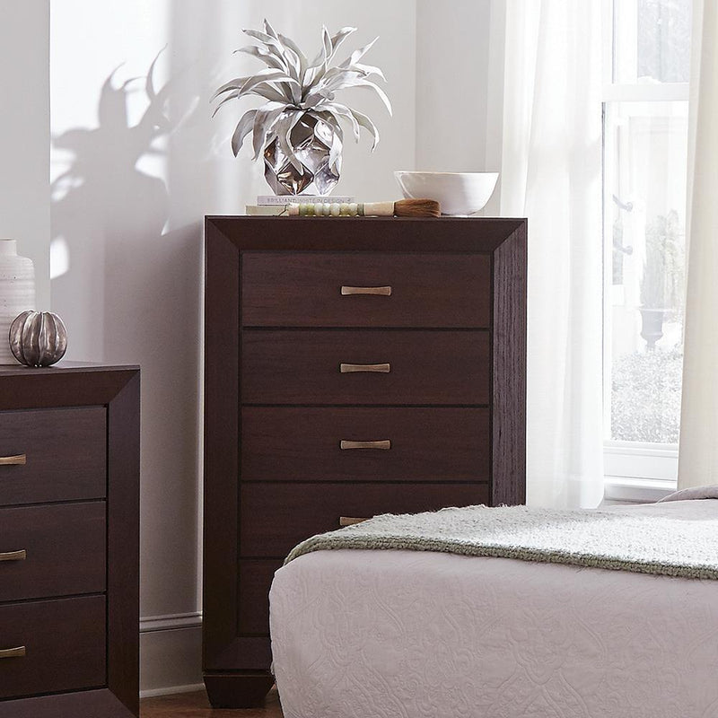 Kauffman 5-drawer Chest Dark Cocoa - Furniture Center (NY)