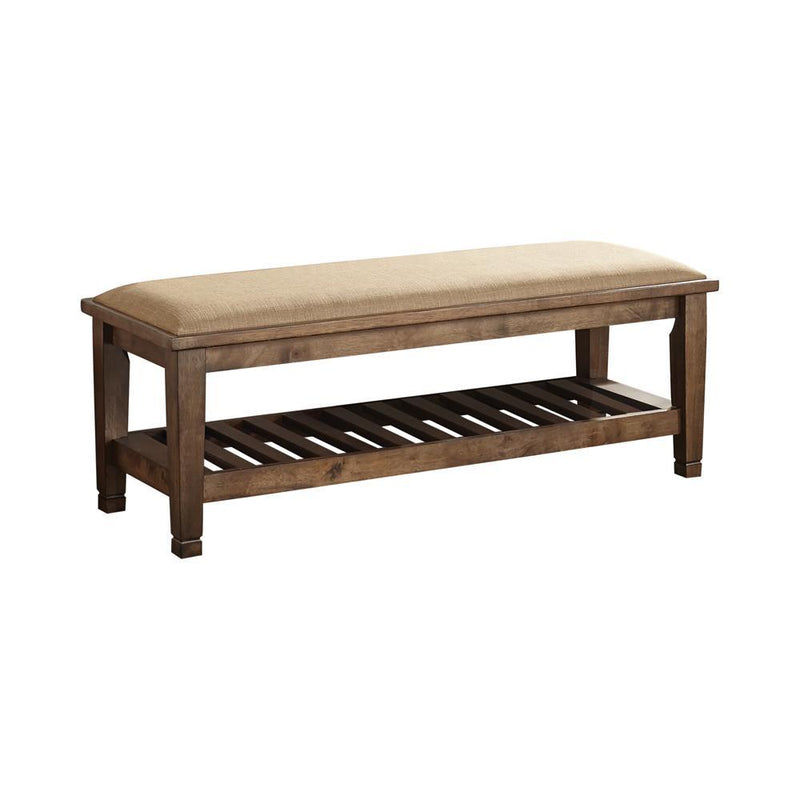 Franco Bench with Lower Shelf Beige and Burnished Oak - Furniture Center (NY)