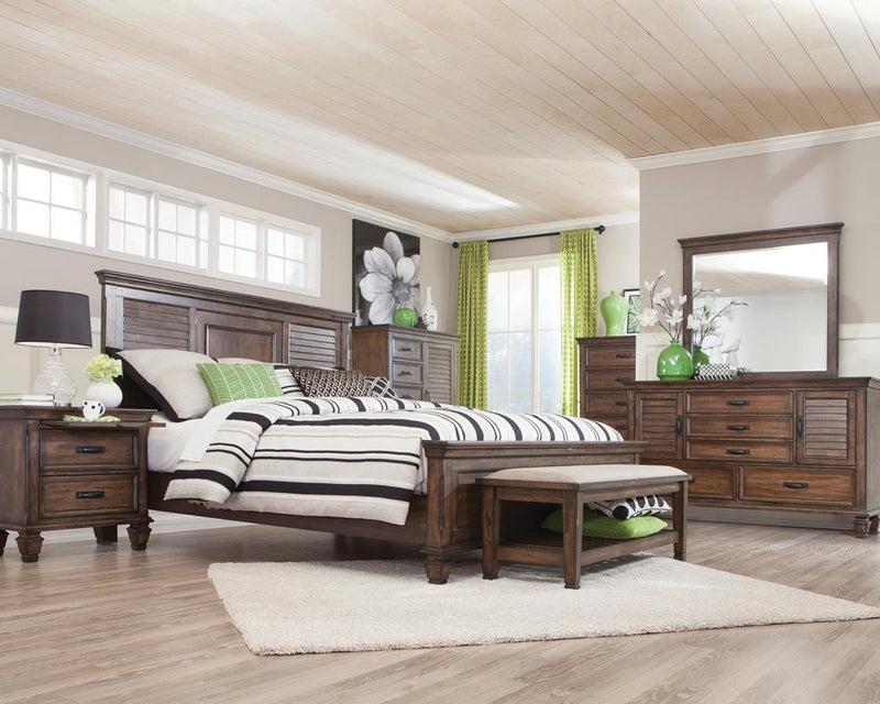 Franco Eastern King Panel Bed Burnished Oak - Furniture Center (NY)