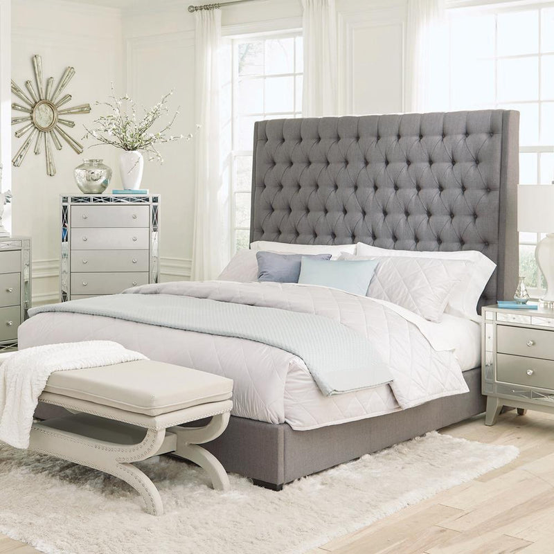 Camille Tall Tufted Queen Bed Grey - Furniture Center (NY)