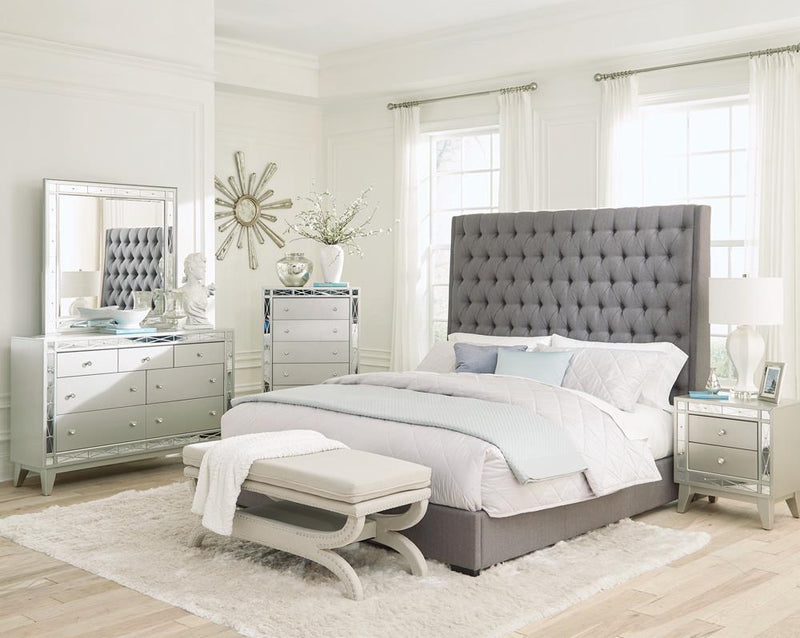Camille Tall Tufted Queen Bed Grey - Furniture Center (NY)