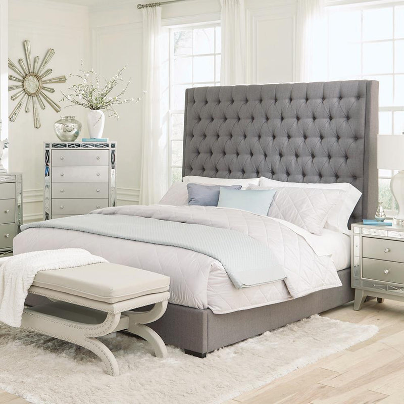 Camille Tall Tufted Eastern King Bed Grey - Furniture Center (NY)