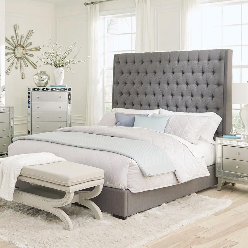 Camille Tall Tufted California King Bed Grey - Furniture Center (NY)