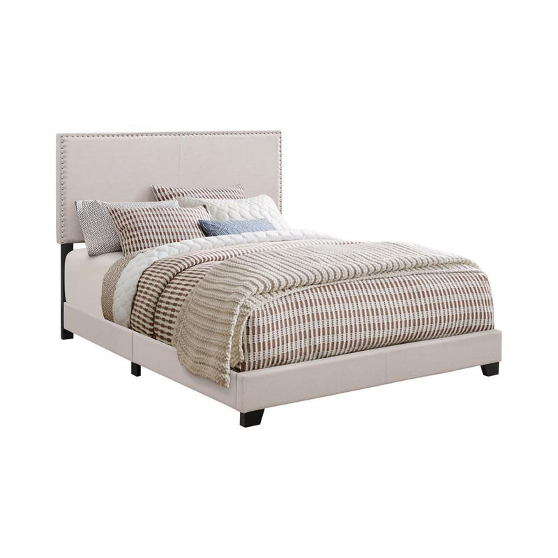 Boyd Eastern King Upholstered Bed with Nailhead Trim Ivory - Furniture Center (NY)