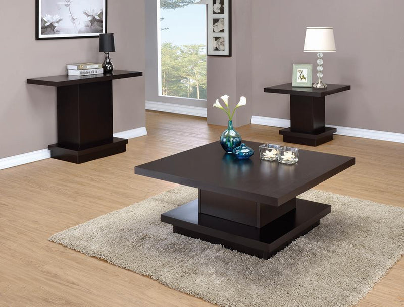 Reston Pedestal Square End Table Cappuccino - Furniture Center (NY)