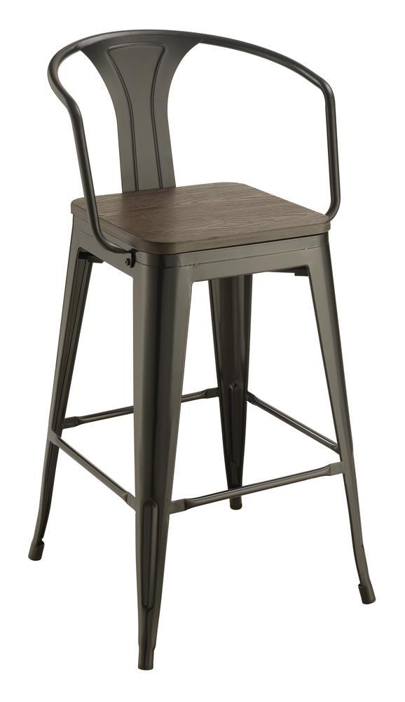Cavalier Wooden Seat Bar Stools Dark Elm and Matte Black (Set of 2) - Furniture Center (NY)
