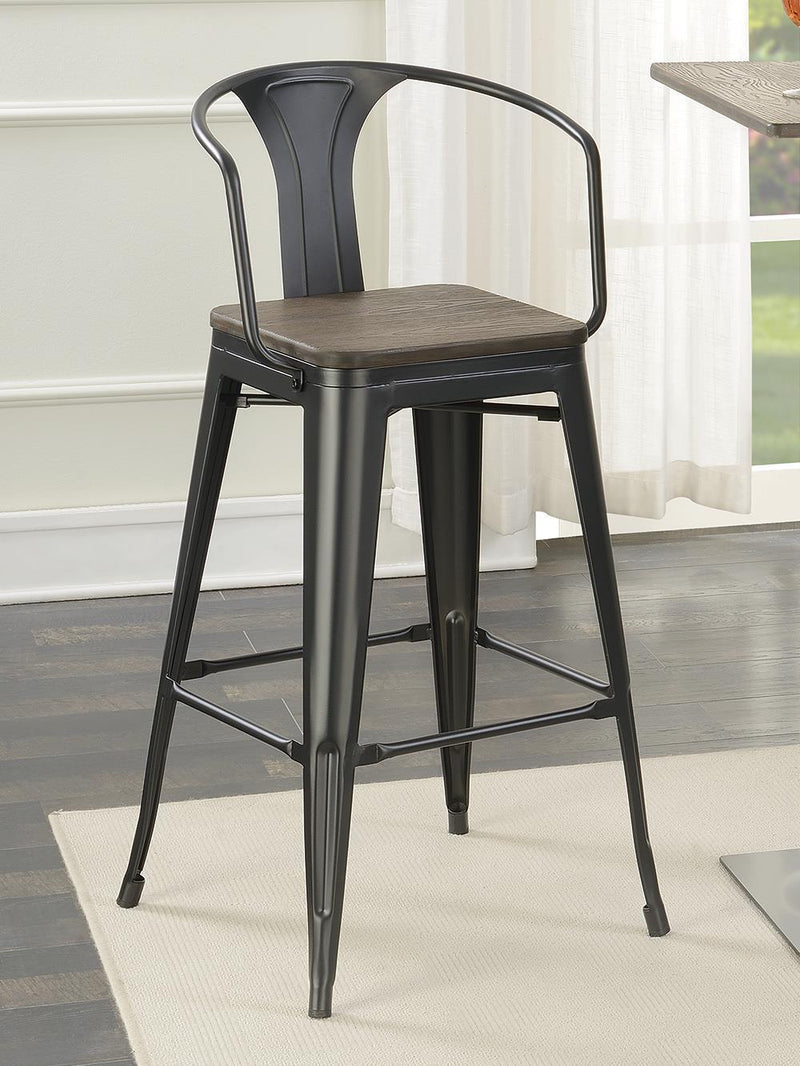 Cavalier Wooden Seat Bar Stools Dark Elm and Matte Black (Set of 2) - Furniture Center (NY)