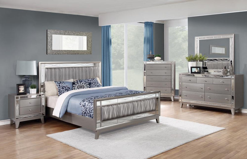 Leighton Queen Panel Bed with Mirrored Accents Mercury Metallic - Furniture Center (NY)
