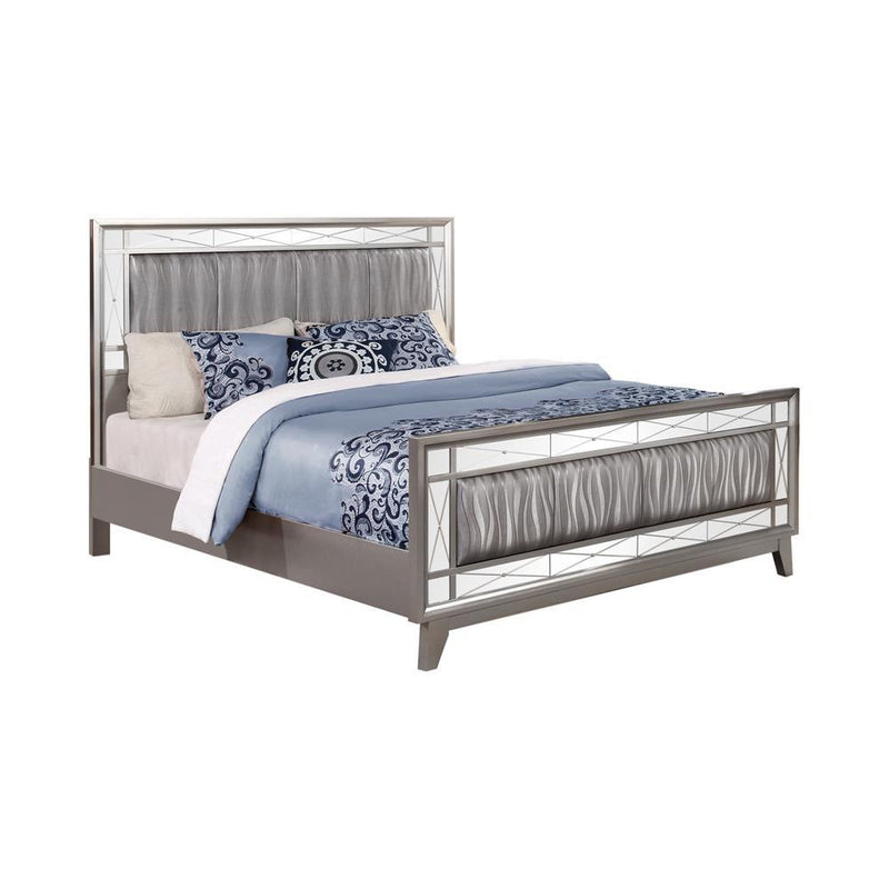 Leighton Queen Panel Bed with Mirrored Accents Mercury Metallic - Furniture Center (NY)