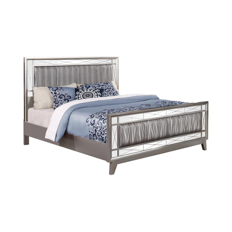 Leighton Full Panel Bed with Mirrored Accents Mercury Metallic - Furniture Center (NY)