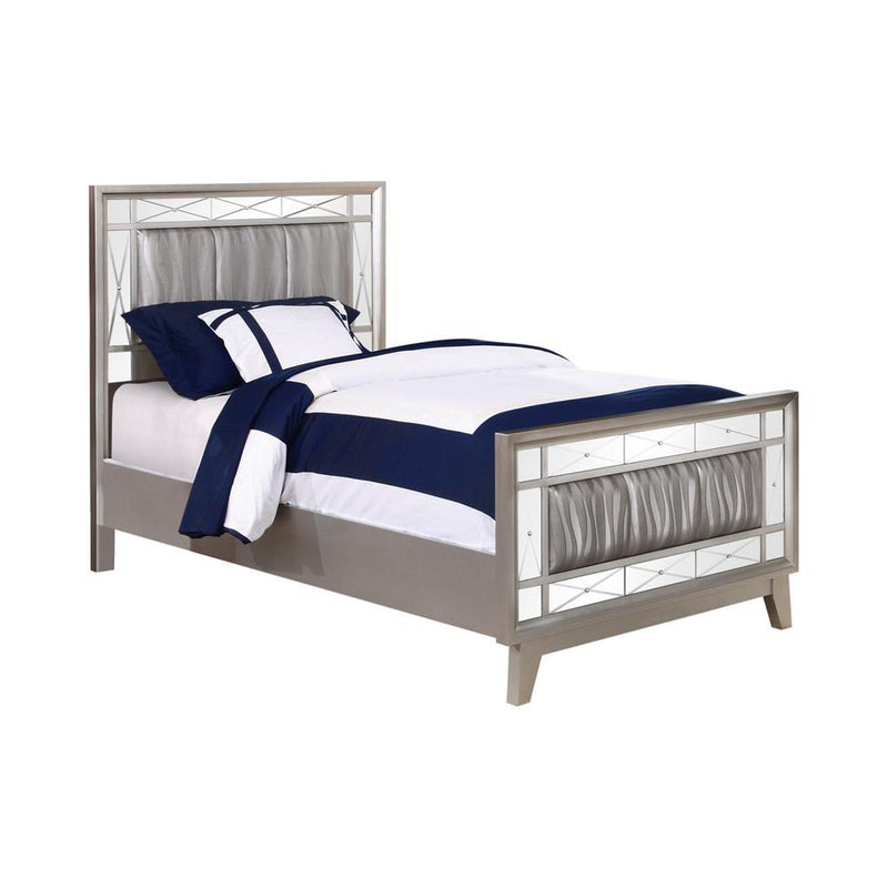 Leighton Twin Panel Bed with Mirrored Accents Mercury Metallic - Furniture Center (NY)