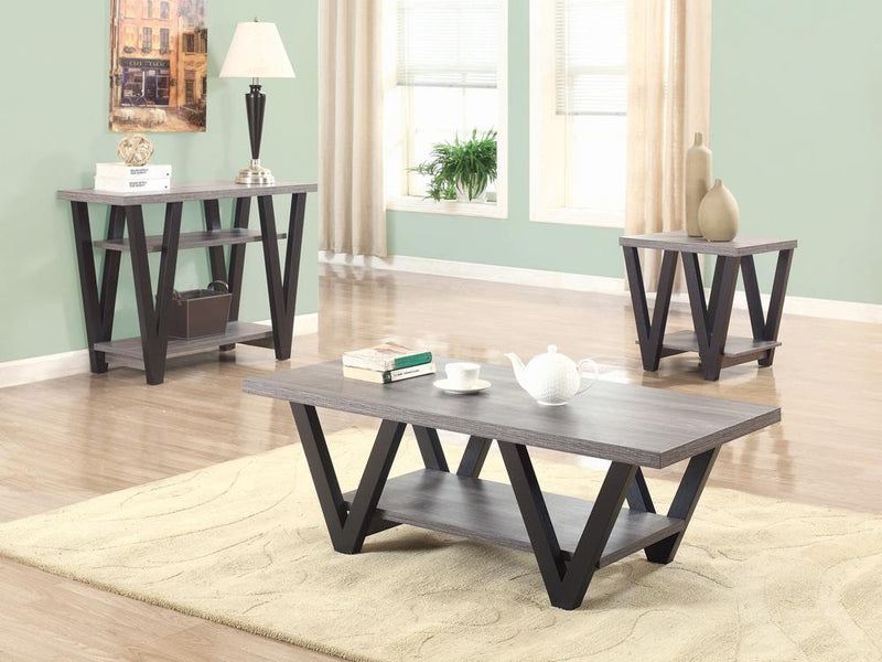 Stevens V-shaped End Table Black and Antique Grey - Furniture Center (NY)