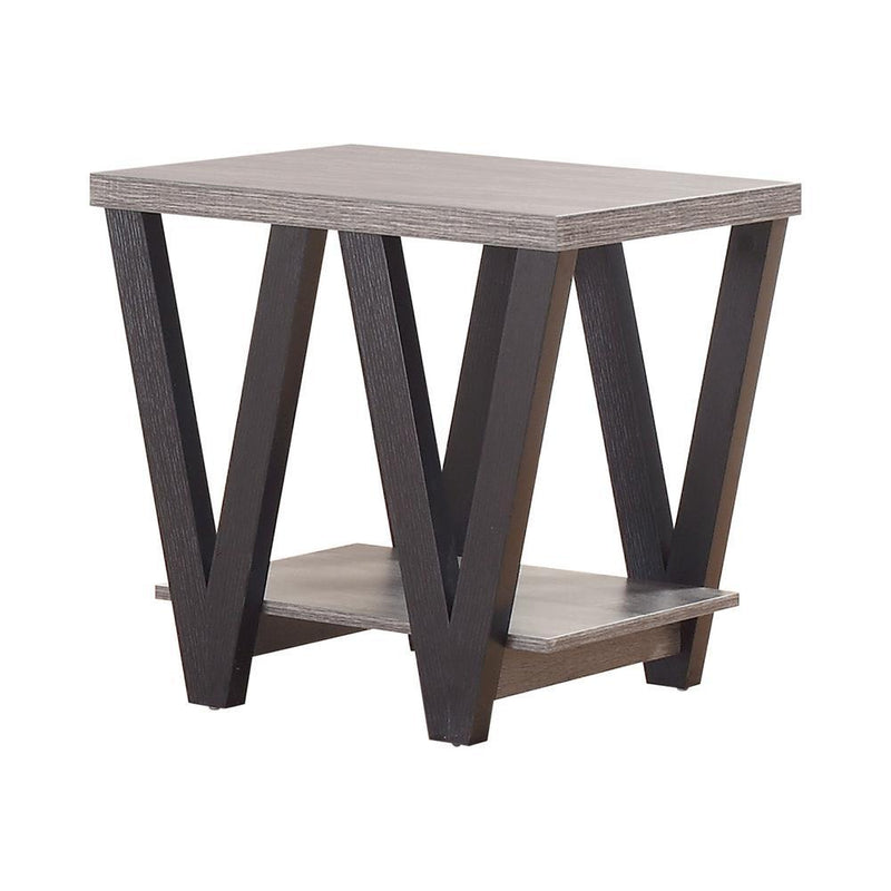 Stevens V-shaped End Table Black and Antique Grey - Furniture Center (NY)