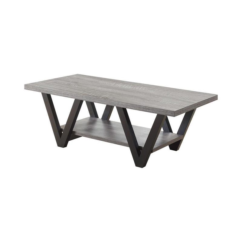 Stevens V-shaped Coffee Table Black and Antique Grey - Furniture Center (NY)