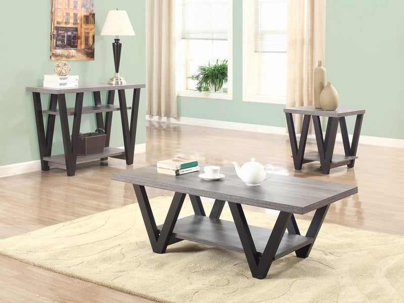 Stevens V-shaped Sofa Table Black and Antique Grey - Furniture Center (NY)