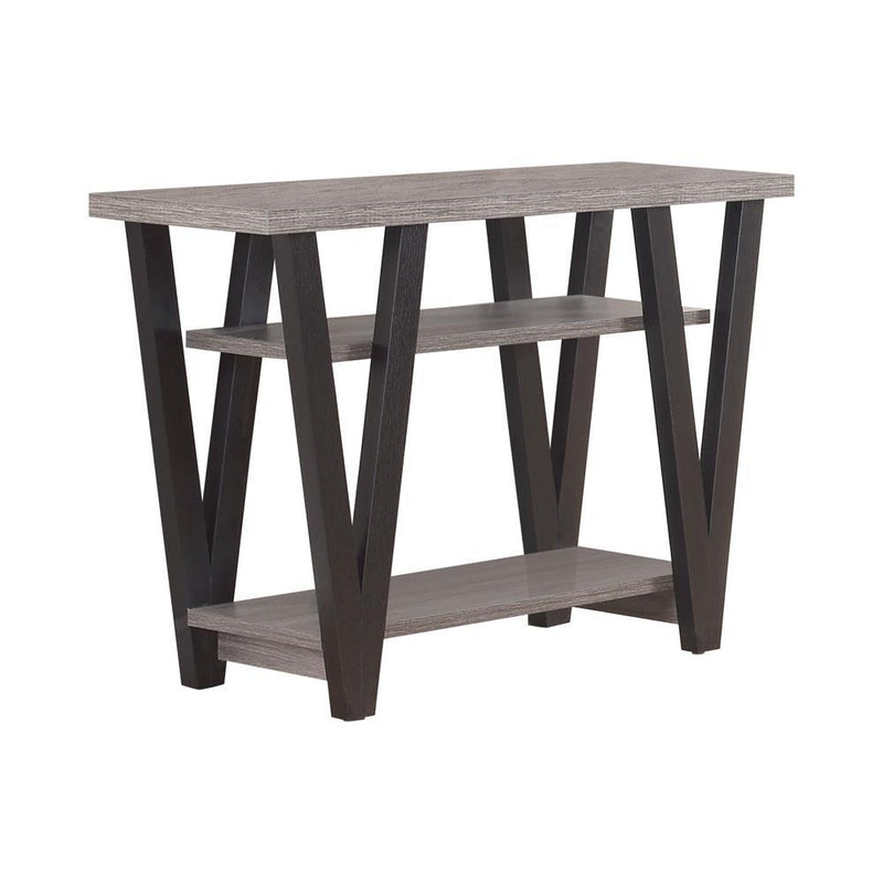 Stevens V-shaped Sofa Table Black and Antique Grey - Furniture Center (NY)
