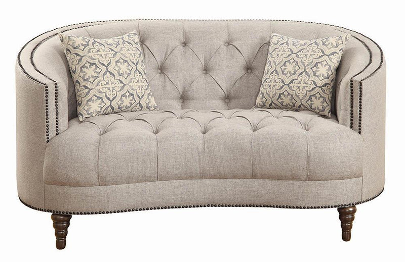 Avonlea Sloped Arm Upholstered Loveseat Trim Grey - Furniture Center (NY)