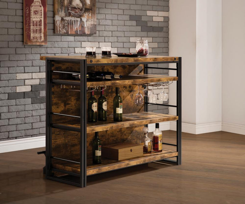 Renaldi Bar Unit with Stemware Rack Antique Nutmeg - Furniture Center (NY)