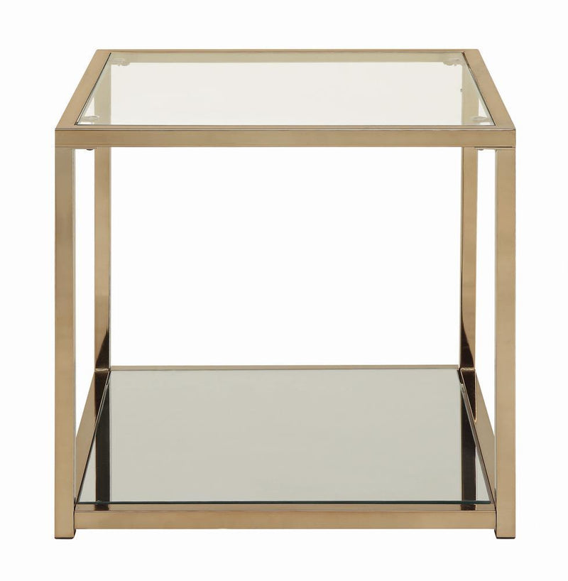 Cora End Table with Mirror Shelf Chocolate Chrome - Furniture Center (NY)