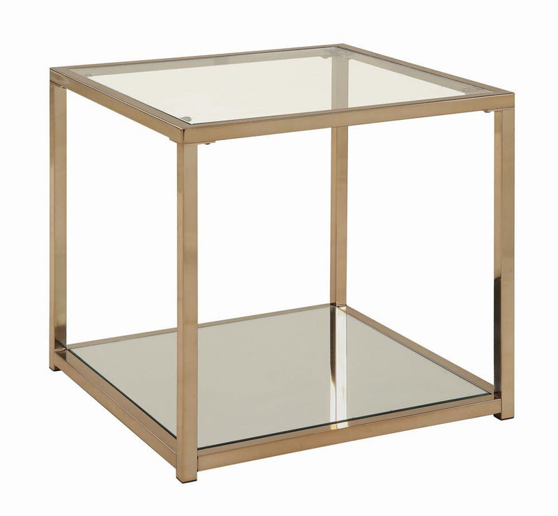 Cora End Table with Mirror Shelf Chocolate Chrome - Furniture Center (NY)