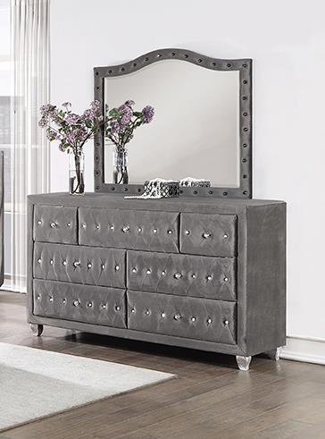 Deanna Button Tufted Dresser Mirror Grey - Furniture Center (NY)