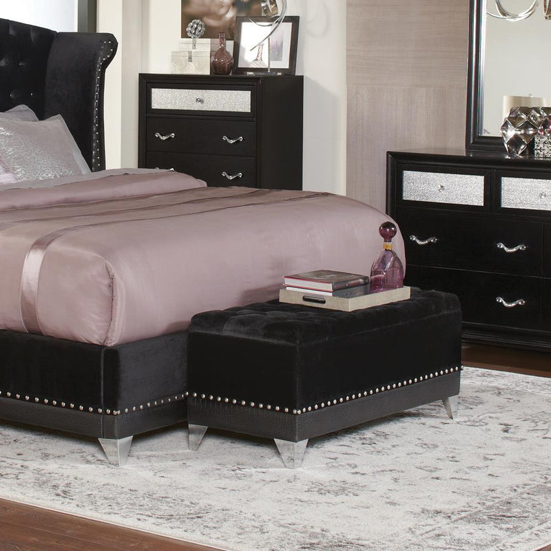 Barzini Tufted Rectangular Trunk with Nailhead Black - Furniture Center (NY)