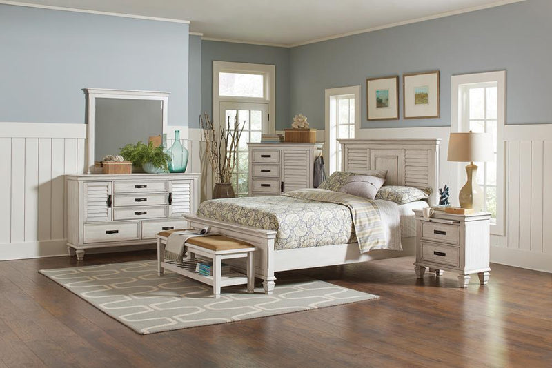 Franco Queen Panel Bed Antique White - Furniture Center (NY)
