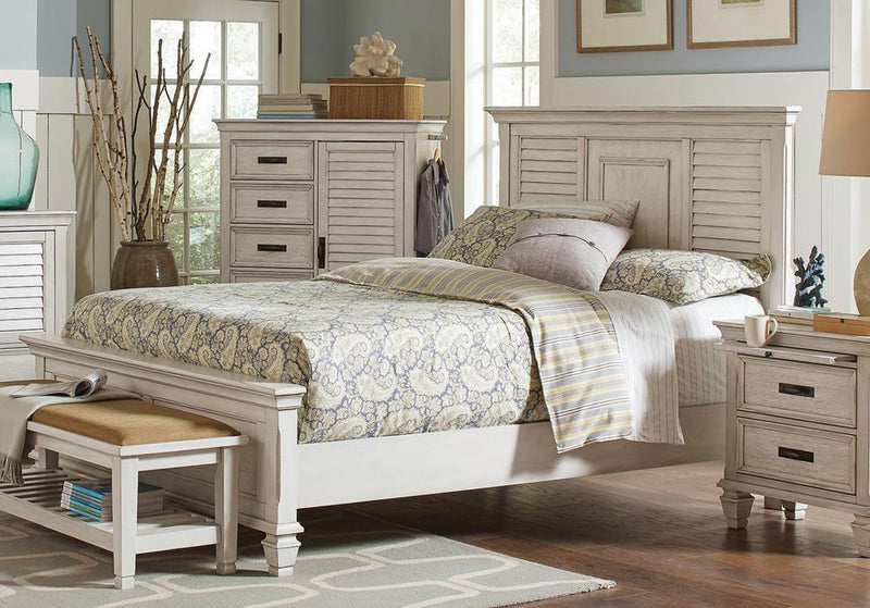 Franco Queen Panel Bed Antique White - Furniture Center (NY)