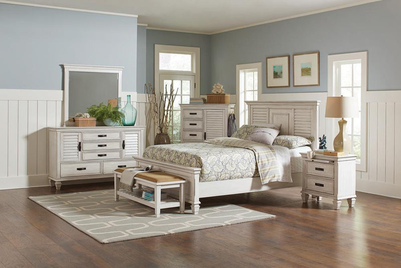 Franco Eastern King Panel Bed Antique White - Furniture Center (NY)