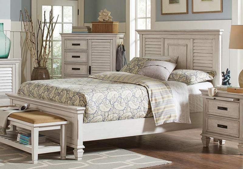 Franco Eastern King Panel Bed Antique White - Furniture Center (NY)