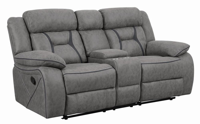 Higgins Pillow Top Arm Motion Loveseat with Console Grey - Furniture Center (NY)