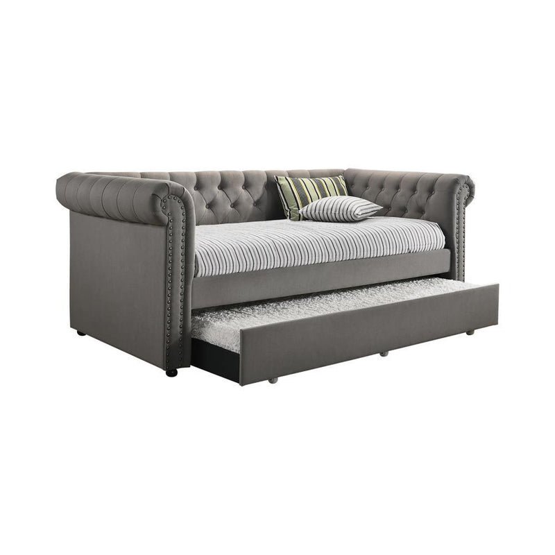 Kepner Tufted Upholstered Daybed Grey with Trundle - Furniture Center (NY)