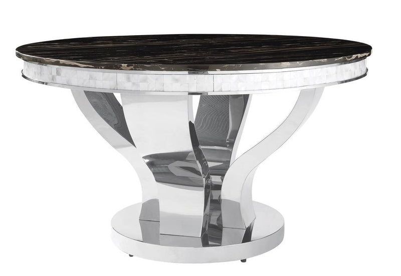 Anchorage Round Dining Table Chrome and Black - Furniture Center (NY)