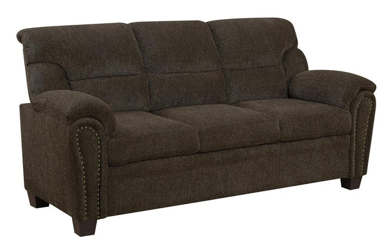Clementine Upholstered Sofa with Nailhead Trim Brown - Furniture Center (NY)