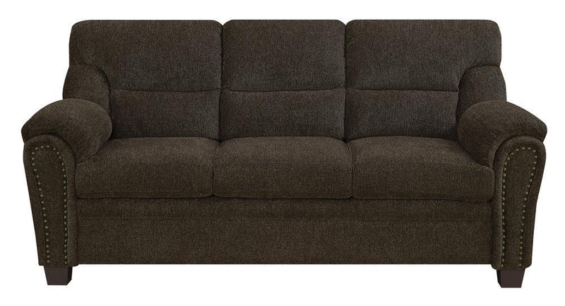 Clementine Upholstered Sofa with Nailhead Trim Brown - Furniture Center (NY)