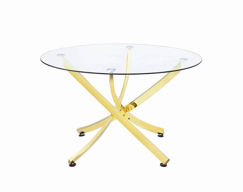Beckham Round Dining Table Brass and Clear - Furniture Center (NY)