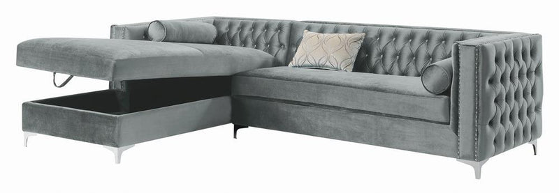 Bellaire Button-tufted Upholstered Sectional Silver - Furniture Center (NY)