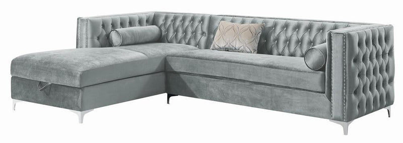Bellaire Button-tufted Upholstered Sectional Silver - Furniture Center (NY)
