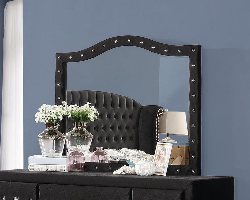 Deanna Button Tufted Dresser Mirror Black - Furniture Center (NY)