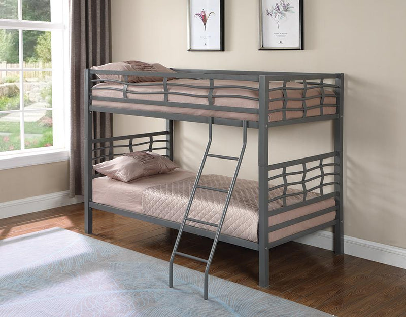 Fairfax Twin Over Twin Bunk Bed with Ladder Light Gunmetal - Furniture Center (NY)